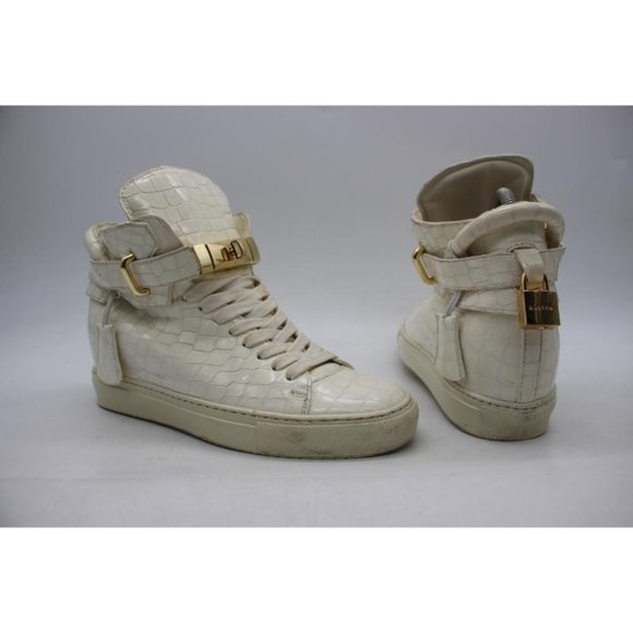 Buscemi Wedge Sneakers Women's Size EU 39 White Patent Leather Shoes Italy